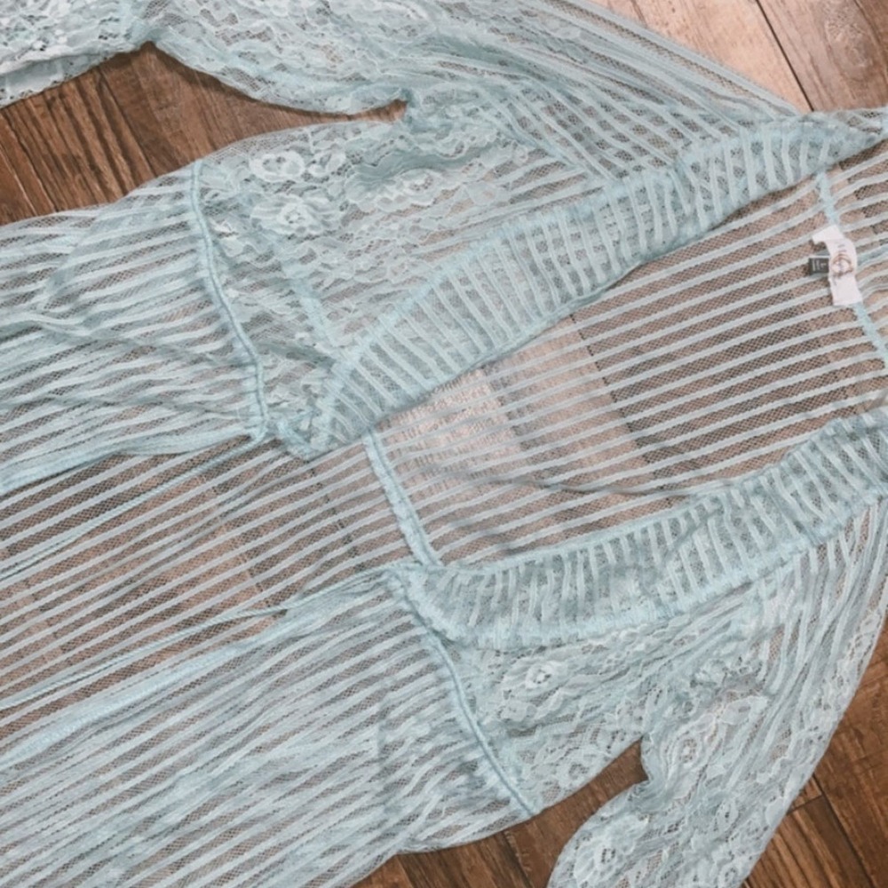 Vintage style  mint NWT robe with tassels boho retro classic spring sheer - Picture 3 of 4